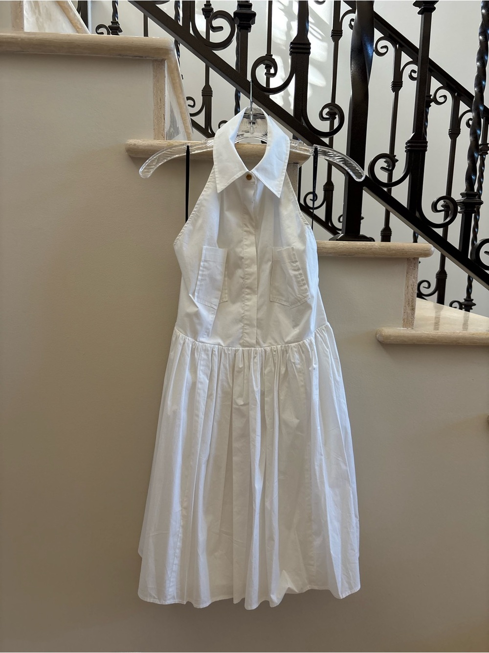 Rachel Zoe White Halter Cotton Poplin Dress for Girls